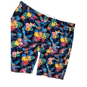 Hreski Performance Shorts Mens 40 Black Floral Golf Chino Hawaiian Tropical Tour